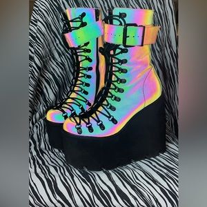 😈💜Club Exx Prism Reflective Traitor Platform Boots 🪩🖤